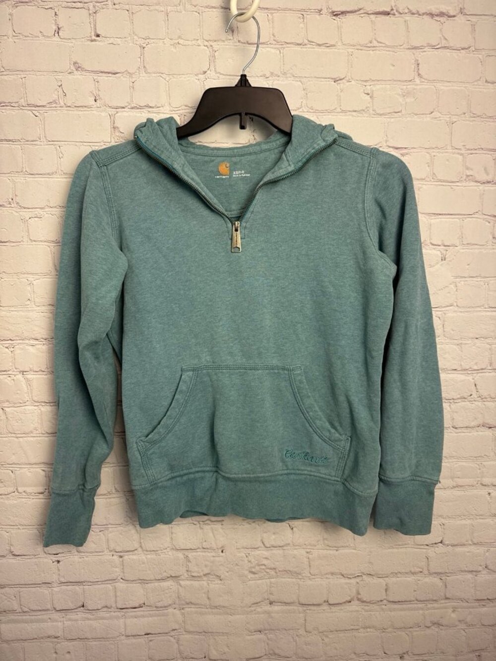 Carhartt XS teal jacket quarter zip retro preppy hooded ladies youth gorpcore